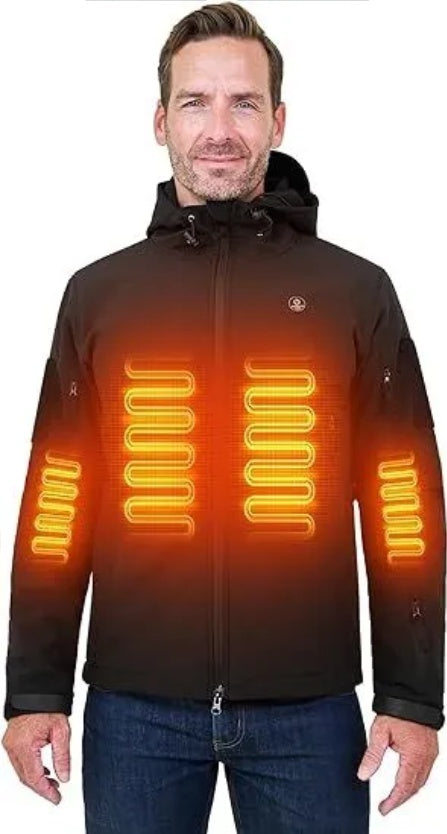 Heated Jacket for Men β Soft Shell USB Heated Winter Coat with Hood