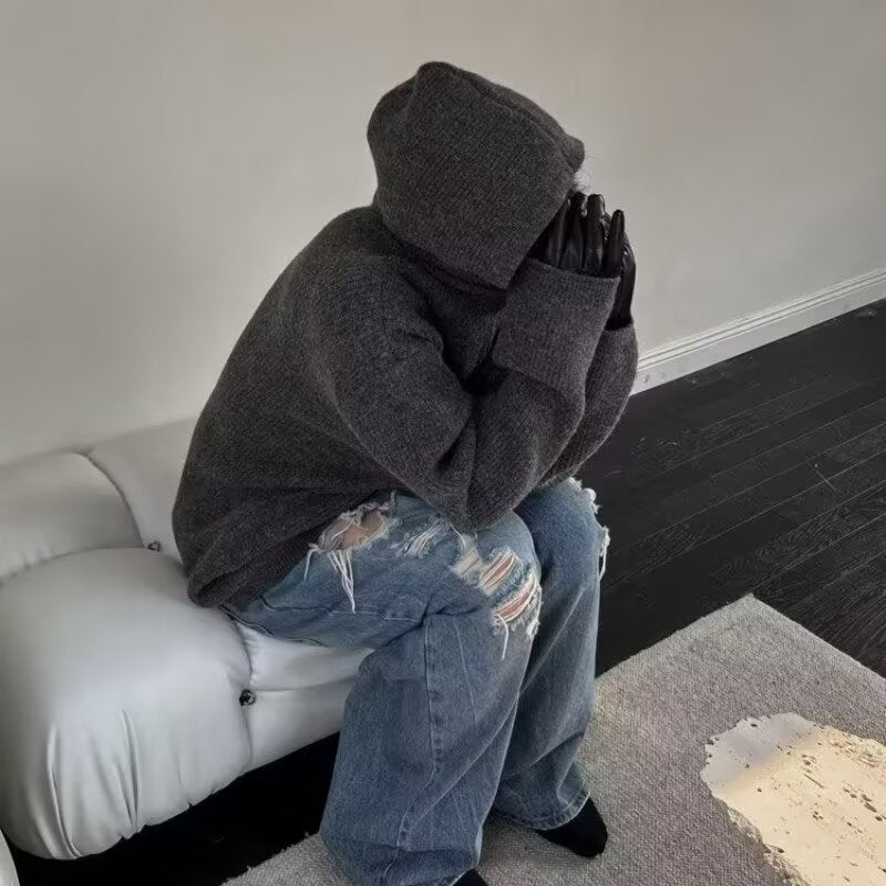 Retro Half Zipper Hooded Sweater – Lazy Knit Cardigan Jacket for Men