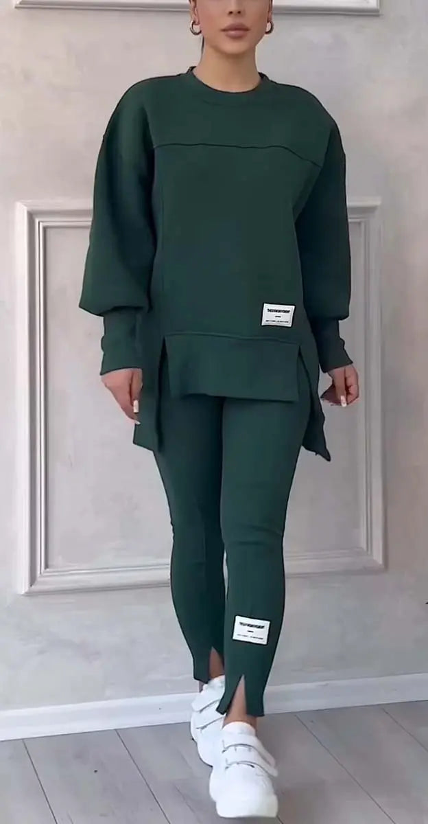 Women’s 2-Piece Lounge Set – Long Sleeve Top & Slim Fit Pants (Fall Casual Outfit)