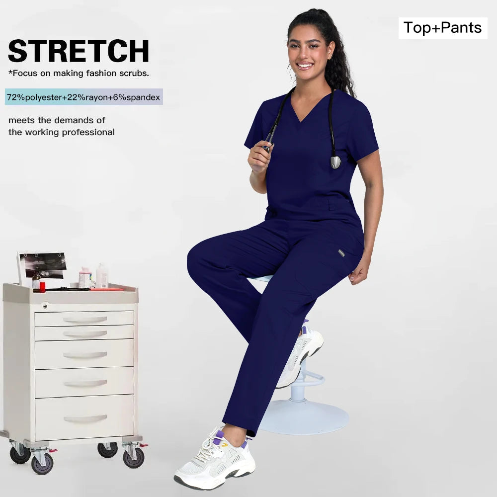 2025 Premium V-Neck Medical Scrub Set – Breathable 2-Piece Uniform for Nurses, Doctors & Healthcare Workers