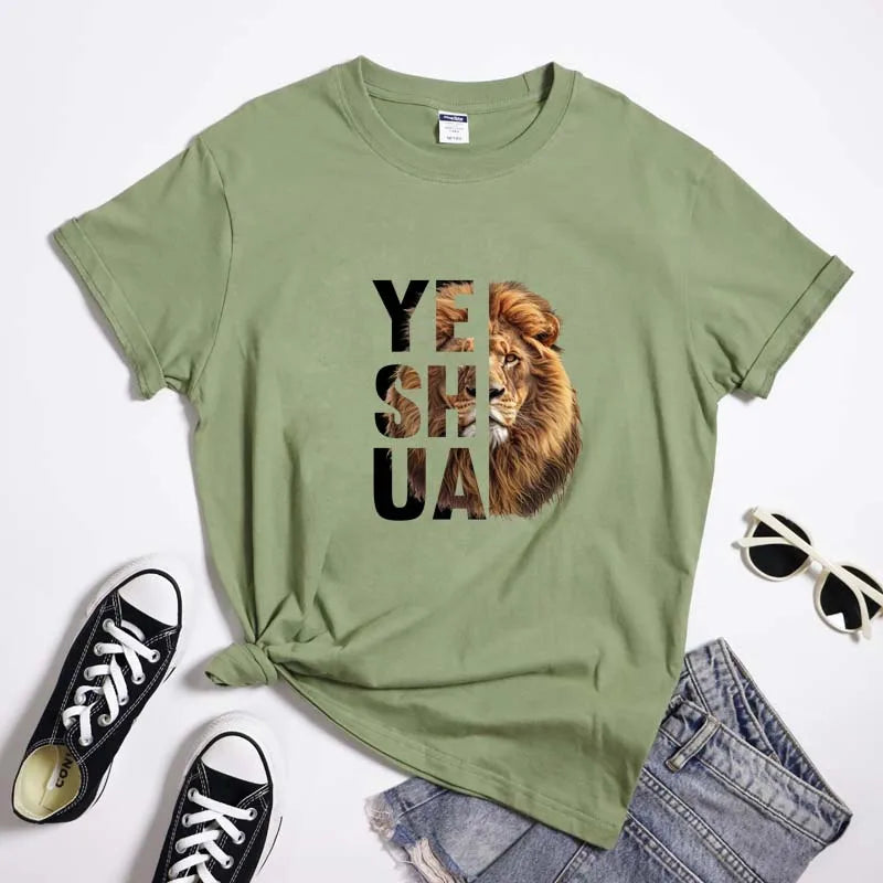 Lion Yeshua Cotton Print Tee Apparel Casual Unisex Christian Faith T Shirt Lion Of Judah Top Dropshipping