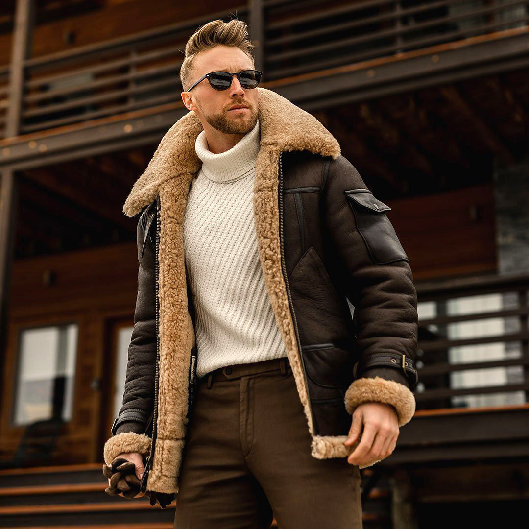 Men's Military-Style Fleece Winter Jacket with Fur Collar – Tactical Warmth & Rugged Street Style