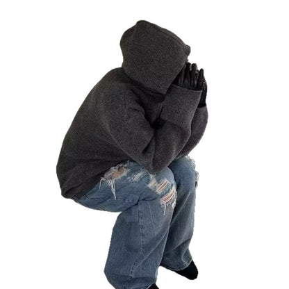 Retro Half Zipper Hooded Sweater – Lazy Knit Cardigan Jacket for Men