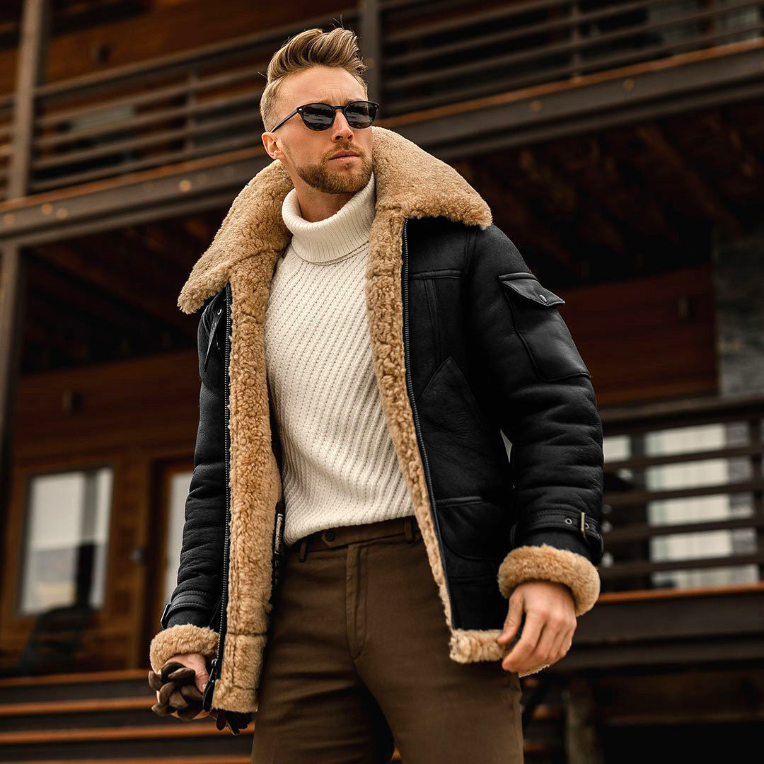 Men's Military-Style Fleece Winter Jacket with Fur Collar – Tactical Warmth & Rugged Street Style