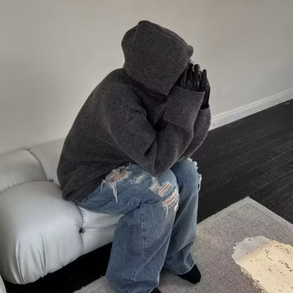 Retro Half Zipper Hooded Sweater – Lazy Knit Cardigan Jacket for Men