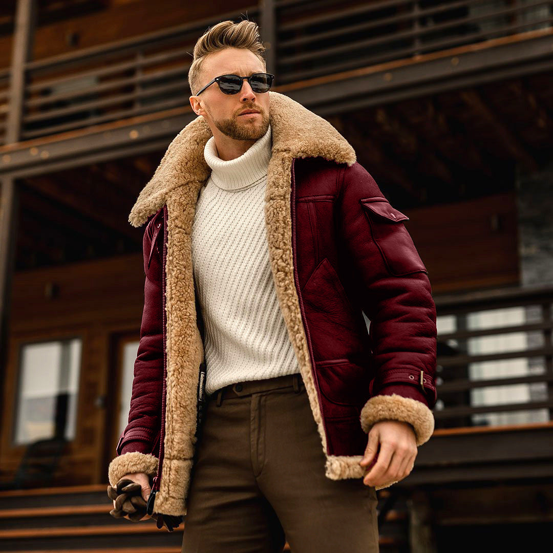 Men's Military-Style Fleece Winter Jacket with Fur Collar – Tactical Warmth & Rugged Street Style