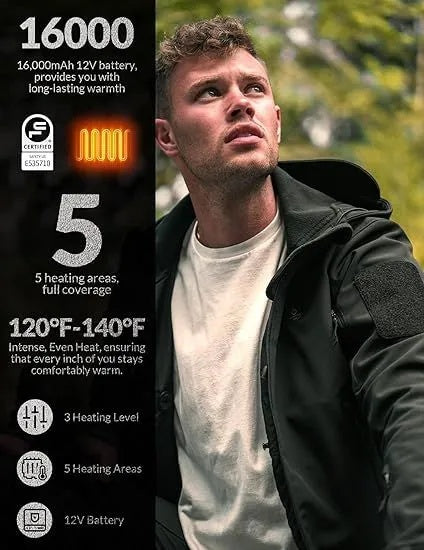 Heated Jacket for Men – Soft Shell USB Heated Winter Coat with Hood
