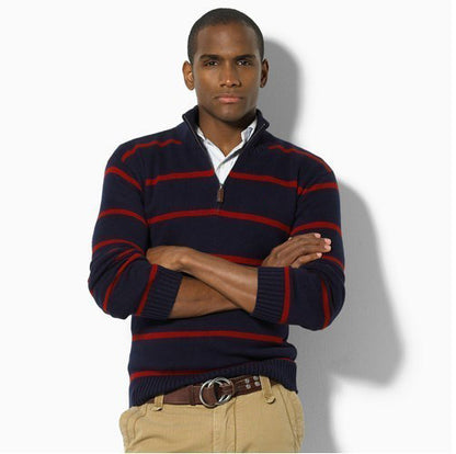 Men’s Slim Fit Striped Knit Sweater – Casual Long-Sleeve Pullover