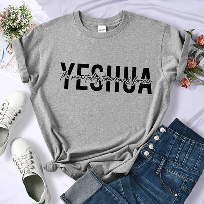 Yeshua Printed T Shirt Women Casual Fashion T-shirt Loose Short Sleeve Christian Religious Bible Verse Aesthetics Tshirt Tops