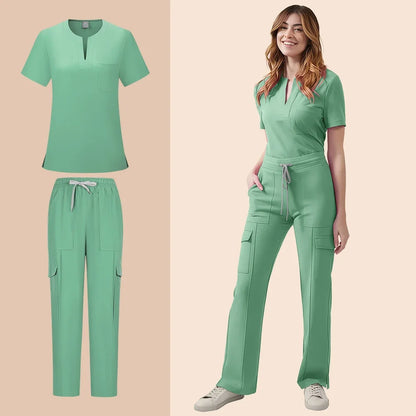 Women’s Medical Scrub Set – 2-Piece Top & Pants with Pockets for Nurses & Clinic Staff