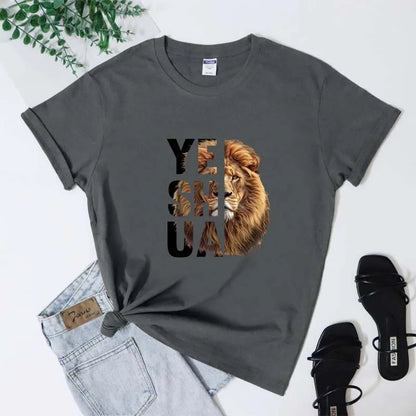 Lion Yeshua Cotton Print Tee Apparel Casual Unisex Christian Faith T Shirt Lion Of Judah Top Dropshipping