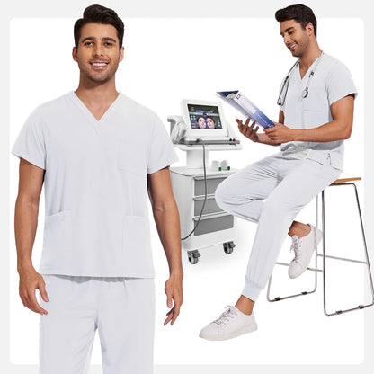 Men’s Stretch Scrub Set – V-Neck Top & Elastic Waist Pants | Breathable & Professional Fit