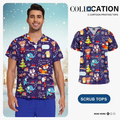 Unisex Printed Scrub Top – Soft, Breathable & Professional Workwear
