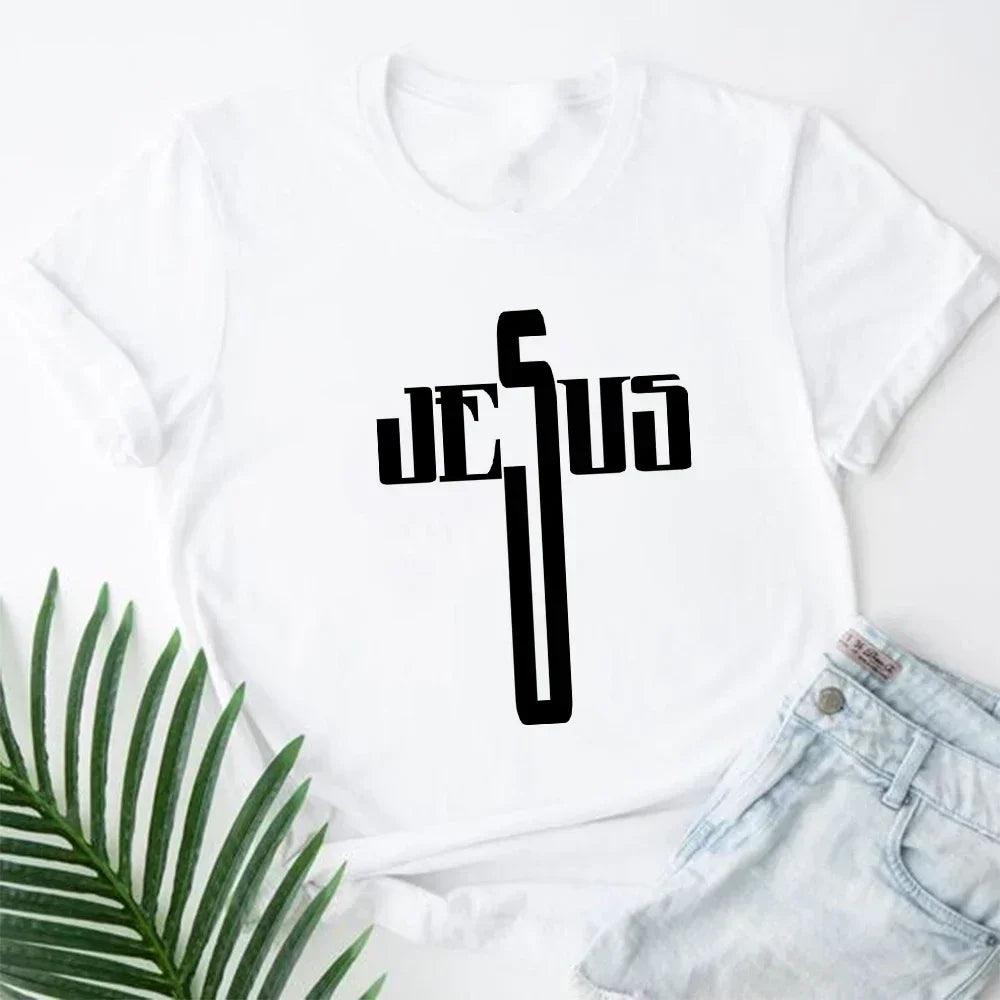 2023 Jesus Is King Letter Print Women T-shirt Christian Faith Hope Love Harajuku T Shirts Religion O-neck Tops Tees Streetwears