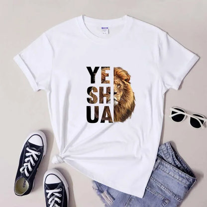 Lion Yeshua Cotton Print Tee Apparel Casual Unisex Christian Faith T Shirt Lion Of Judah Top Dropshipping