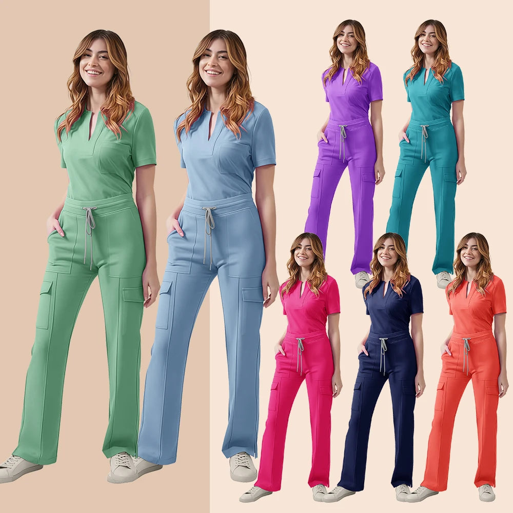Women’s Medical Scrub Set – 2-Piece Top & Pants with Pockets for Nurses & Clinic Staff