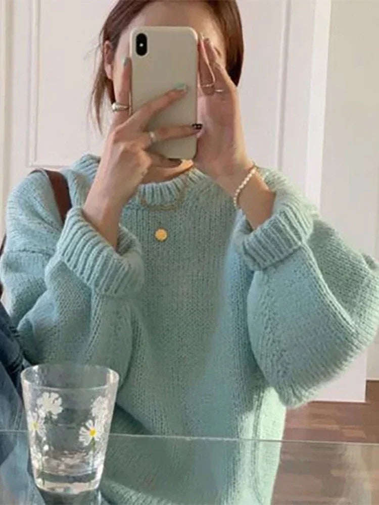 Women’s Knit Pullover Sweater – High-Stretch Loose Fit (Autumn/Winter Casual Wear)