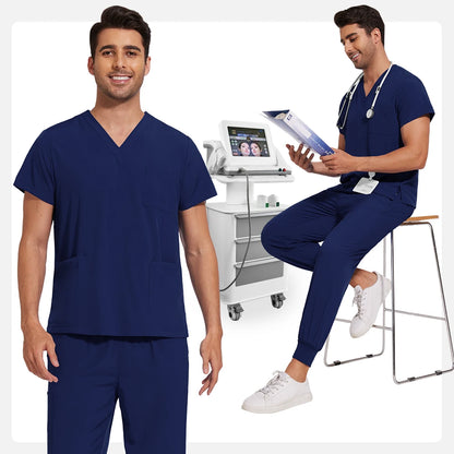 Men’s Stretch Scrub Set – V-Neck Top & Elastic Waist Pants | Breathable & Professional Fit