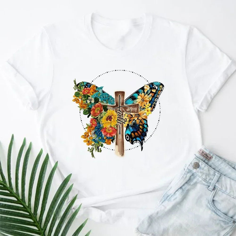 2023 Jesus Is King Letter Print Women T-shirt Christian Faith Hope Love Harajuku T Shirts Religion O-neck Tops Tees Streetwears