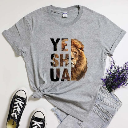 Lion Yeshua Cotton Print Tee Apparel Casual Unisex Christian Faith T Shirt Lion Of Judah Top Dropshipping