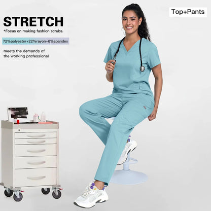 2025 Premium V-Neck Medical Scrub Set – Breathable 2-Piece Uniform for Nurses, Doctors & Healthcare Workers
