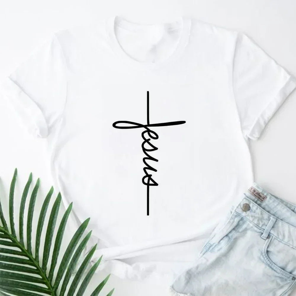 2023 Jesus Is King Letter Print Women T-shirt Christian Faith Hope Love Harajuku T Shirts Religion O-neck Tops Tees Streetwears