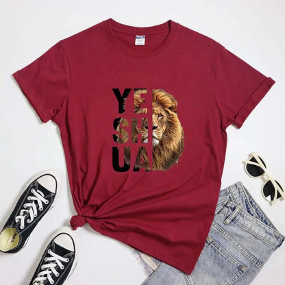 Lion Yeshua Cotton Print Tee Apparel Casual Unisex Christian Faith T Shirt Lion Of Judah Top Dropshipping