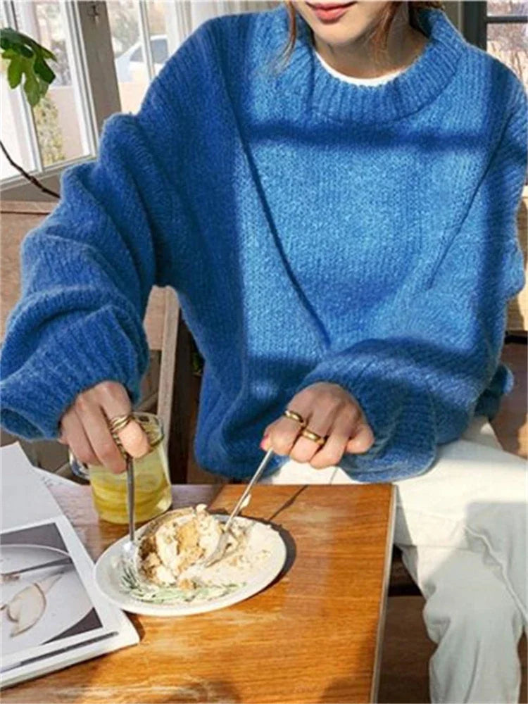 Women’s Knit Pullover Sweater – High-Stretch Loose Fit (Autumn/Winter Casual Wear)
