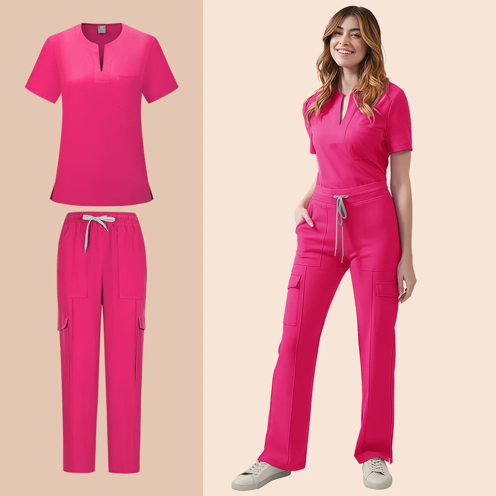 Women’s Medical Scrub Set – 2-Piece Top & Pants with Pockets for Nurses & Clinic Staff