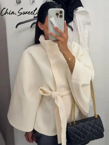 Women's Elegant Belted Shawl Coat
