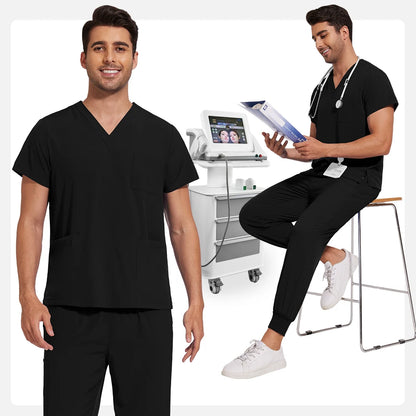 Men’s Stretch Scrub Set – V-Neck Top & Elastic Waist Pants | Breathable & Professional Fit
