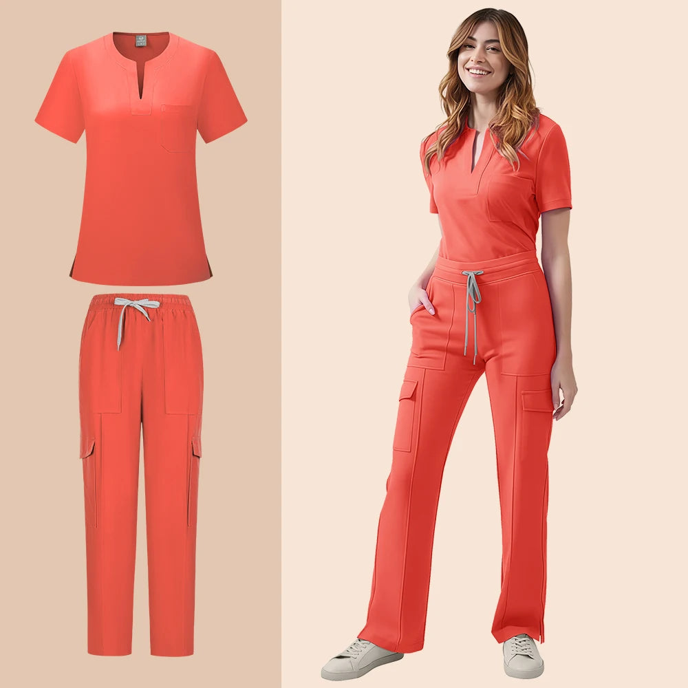 Women’s Medical Scrub Set – 2-Piece Top & Pants with Pockets for Nurses & Clinic Staff