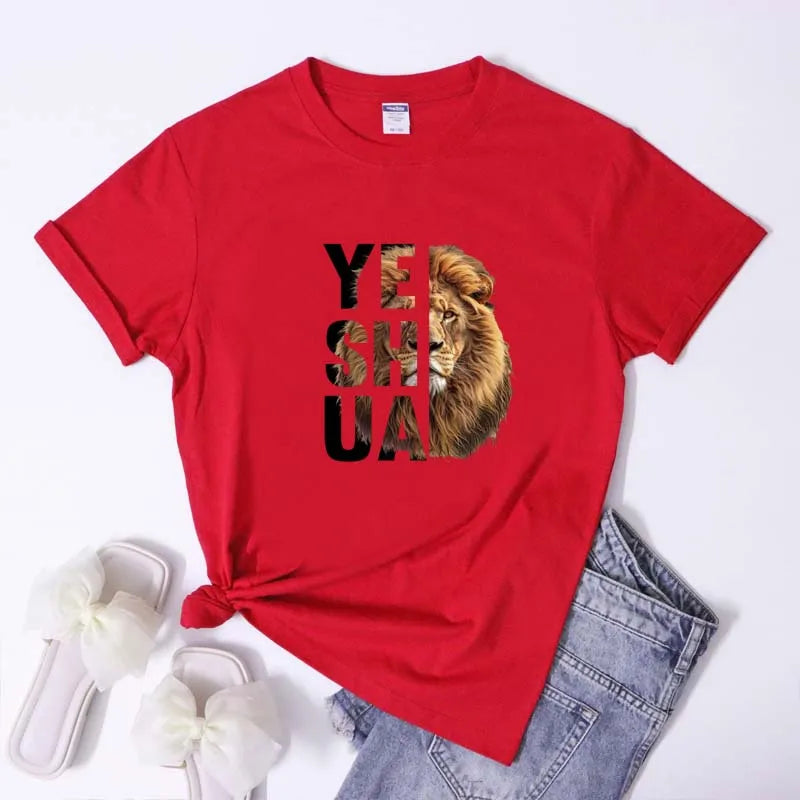 Lion Yeshua Cotton Print Tee Apparel Casual Unisex Christian Faith T Shirt Lion Of Judah Top Dropshipping