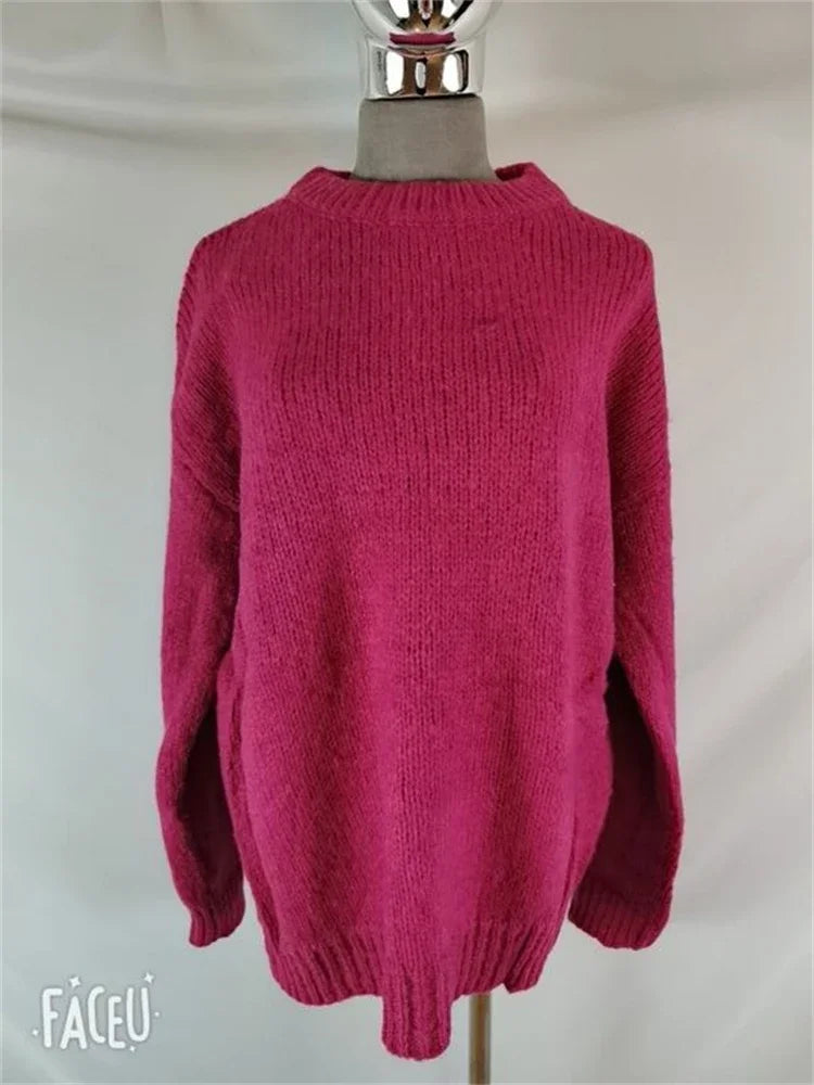 Women’s Knit Pullover Sweater – High-Stretch Loose Fit (Autumn/Winter Casual Wear)