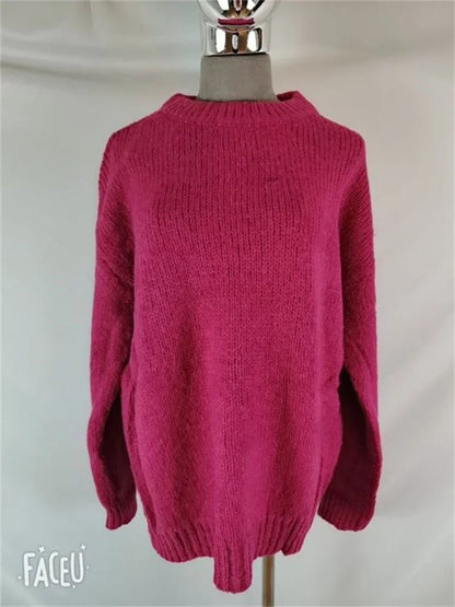 Women’s Knit Pullover Sweater – High-Stretch Loose Fit (Autumn/Winter Casual Wear)