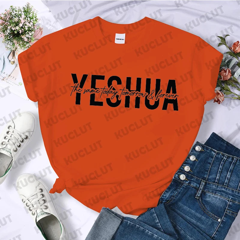 Yeshua Printed T Shirt Women Casual Fashion T-shirt Loose Short Sleeve Christian Religious Bible Verse Aesthetics Tshirt Tops