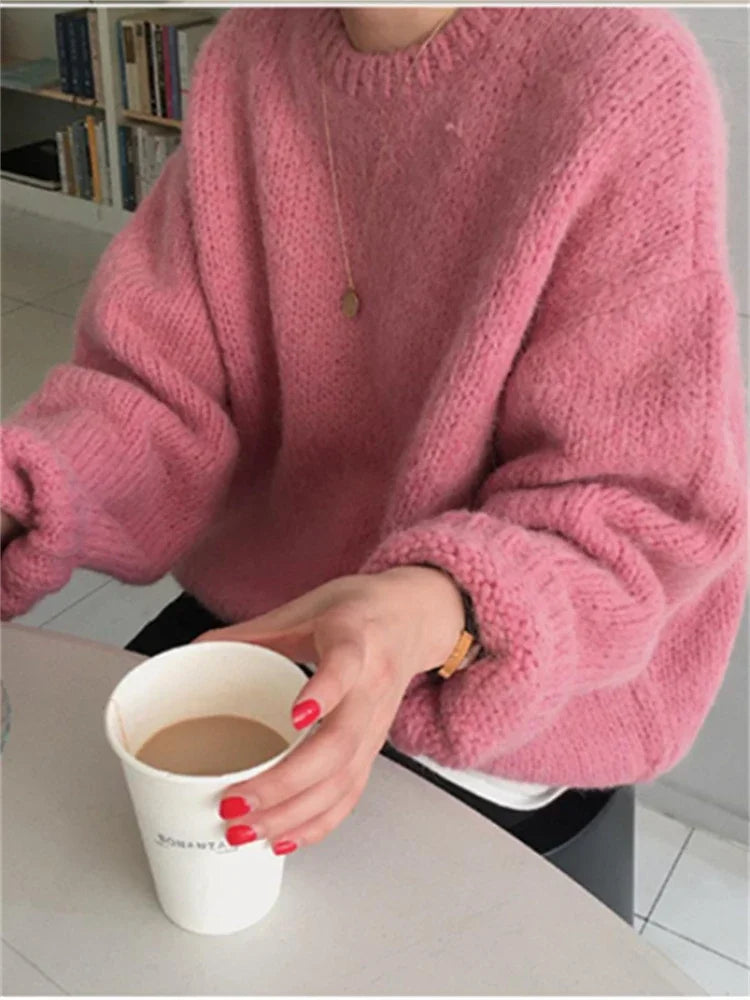Women’s Knit Pullover Sweater – High-Stretch Loose Fit (Autumn/Winter Casual Wear)