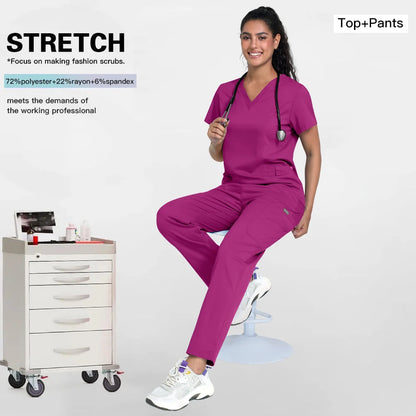 2025 Premium V-Neck Medical Scrub Set – Breathable 2-Piece Uniform for Nurses, Doctors & Healthcare Workers