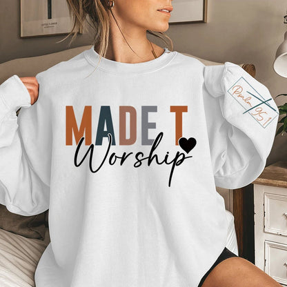Made to Worship Letter Print Sweatshirt – Crew Neck, Long Sleeve Christian Pullover for Fall & Winter