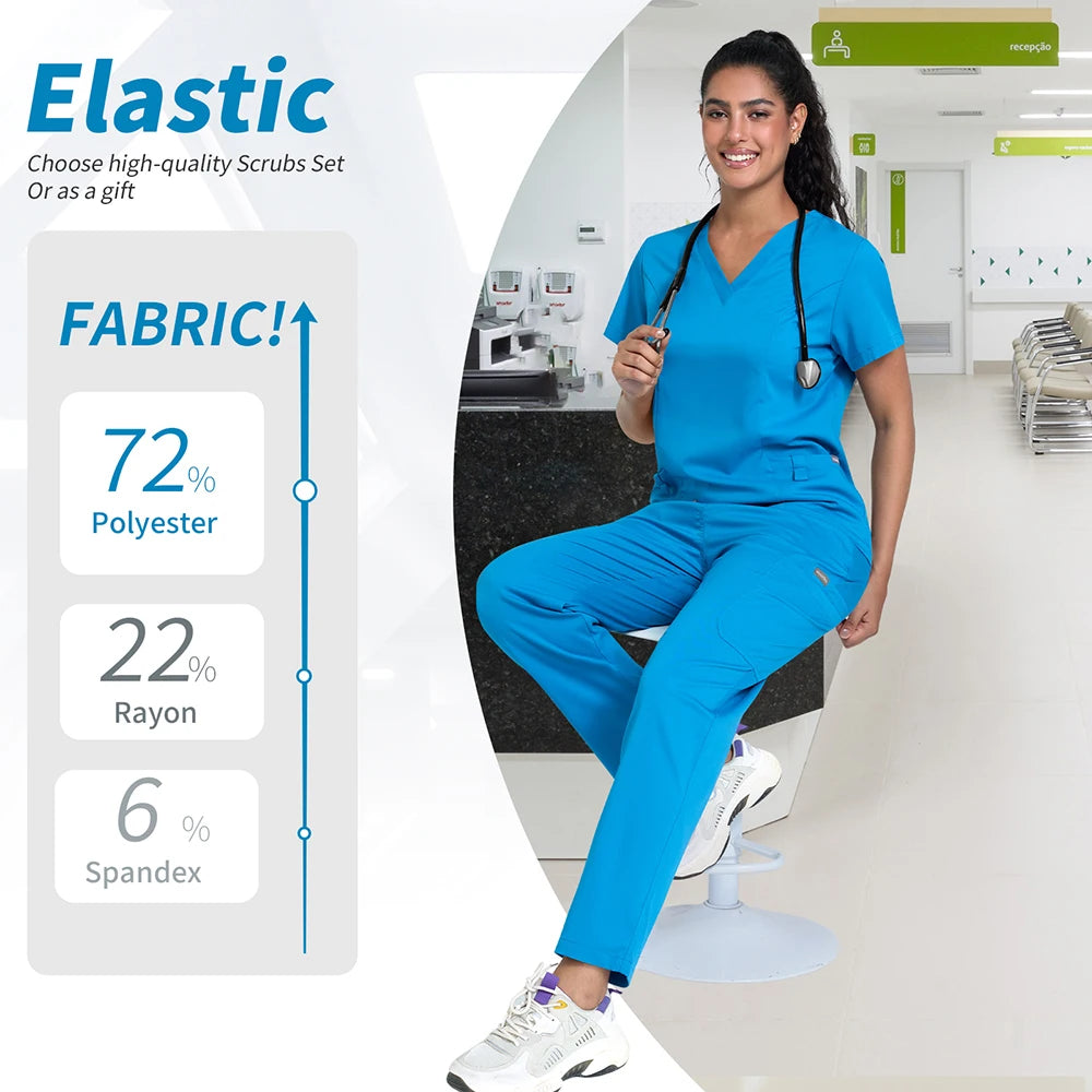 2025 Premium V-Neck Medical Scrub Set – Breathable 2-Piece Uniform for Nurses, Doctors & Healthcare Workers