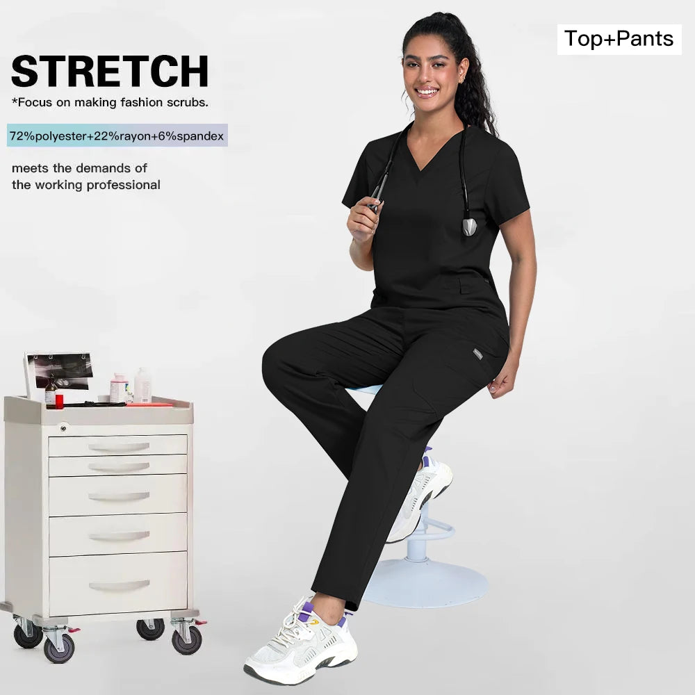 2025 Premium V-Neck Medical Scrub Set – Breathable 2-Piece Uniform for Nurses, Doctors & Healthcare Workers