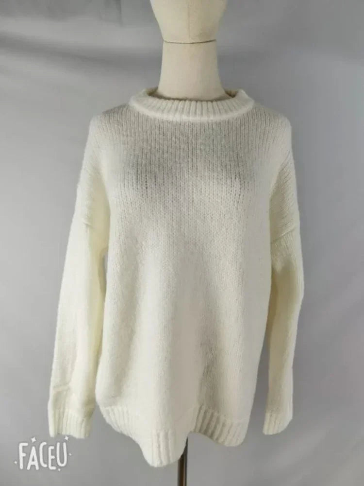 Women’s Knit Pullover Sweater – High-Stretch Loose Fit (Autumn/Winter Casual Wear)