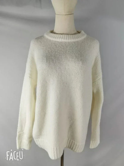 Women’s Knit Pullover Sweater – High-Stretch Loose Fit (Autumn/Winter Casual Wear)