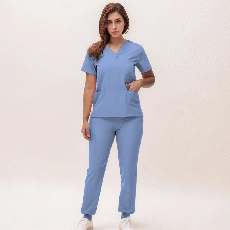 2025 Premium V-Neck Jogger Scrub Set – Professional 2-Piece Uniform for Nurses & Medical Staff