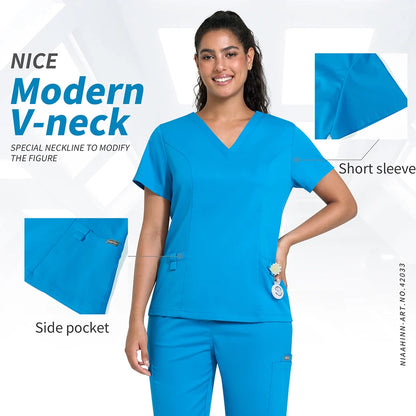 2025 Premium V-Neck Medical Scrub Set – Breathable 2-Piece Uniform for Nurses, Doctors & Healthcare Workers