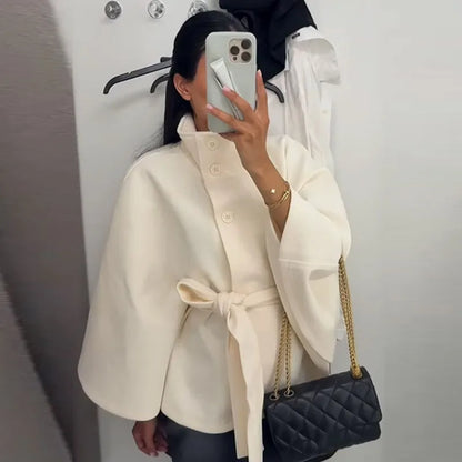Women's Elegant Belted Shawl Coat