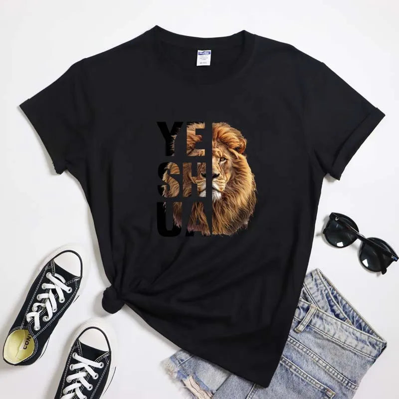 Lion Yeshua Cotton Print Tee Apparel Casual Unisex Christian Faith T Shirt Lion Of Judah Top Dropshipping