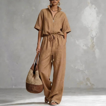 Elegant Loose Two Piece Set Women Outfit 2026 Summer Fashion Short Sleeve Blouse Tops And Wide Leg Pants Sets Casual