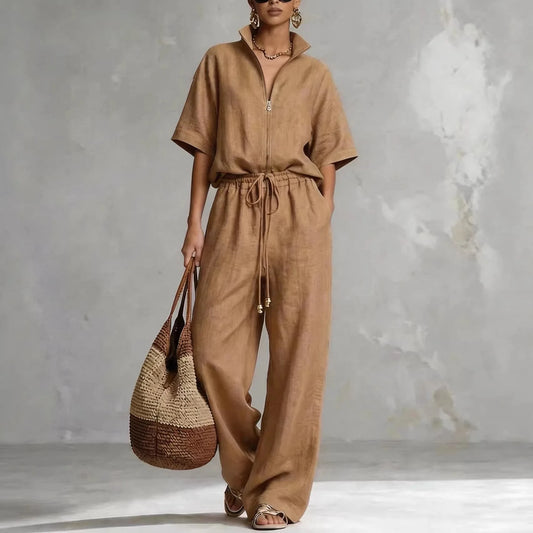 Women's Relaxed Two-Piece Outfit | Short Sleeve Top & Wide Leg Pants
