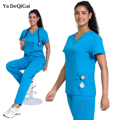 2025 Premium V-Neck Medical Scrub Set – Breathable 2-Piece Uniform for Nurses, Doctors & Healthcare Workers